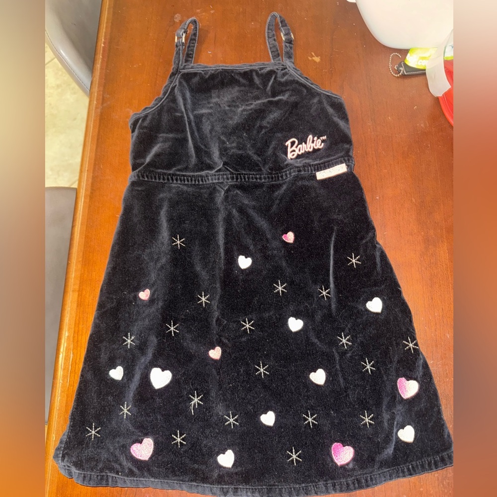 BARBIE Vintage Girls Velvet Black Spaghetti Strap Dress Size 7